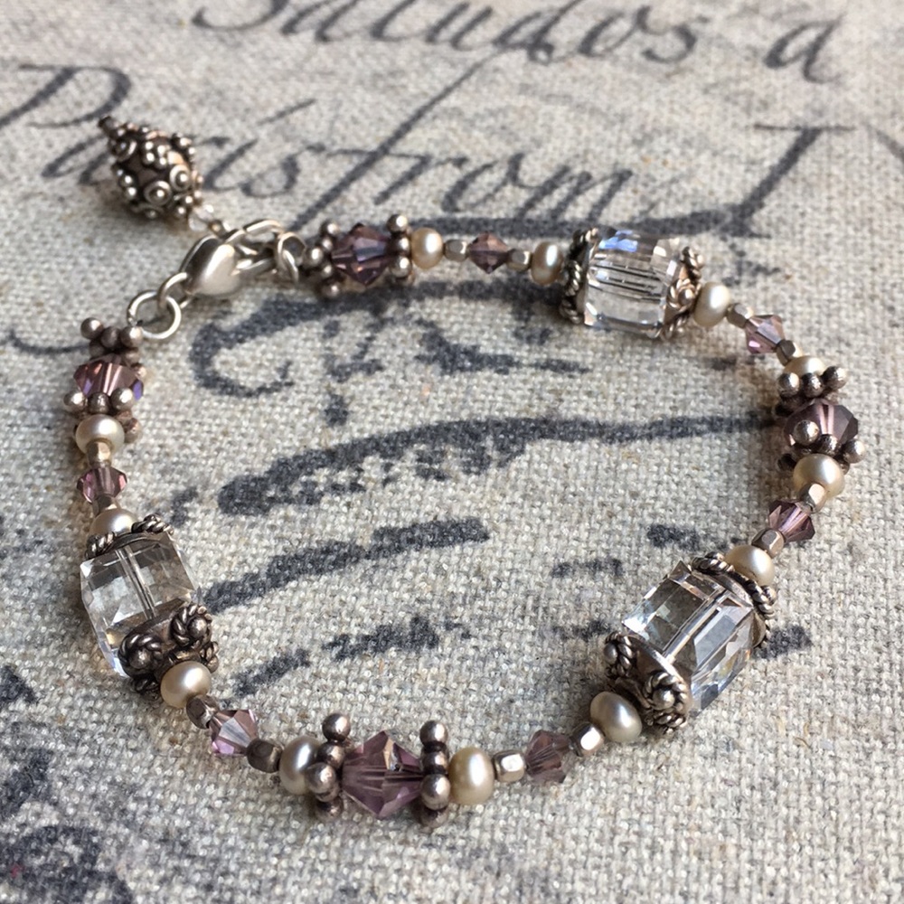 White w/Pink Beaded Bracelet